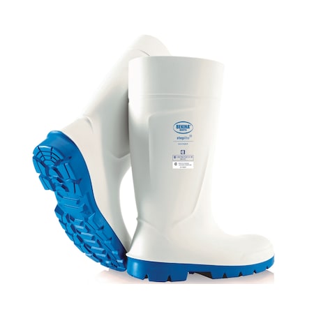 Steplite EasyGrip PU Boot, Steel Toecap, White-Blue, Size 7